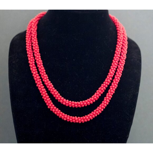 Vintage Boho Red Beaded Necklace 48 Inches by Germany G20 - Picture 1 of 5
